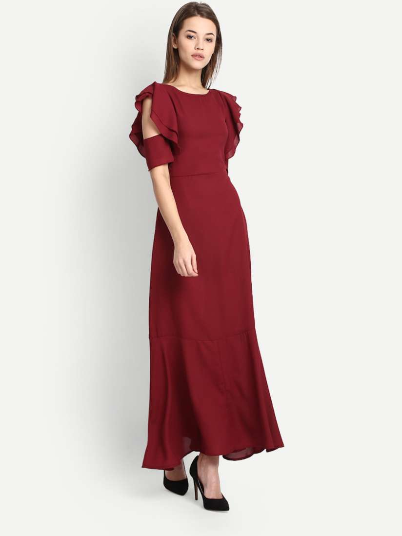 Buy StalkBuyLove Women Maroon Solid Cold Shoulder Maxi Dress Dresses for Women 2327121 Myntra