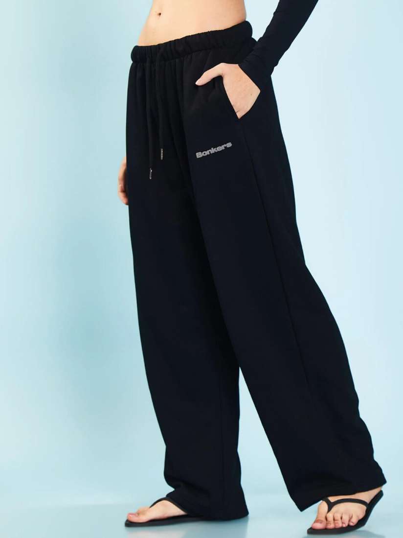 Buy Bonkers Corner Women Black Mid Rise Loose Fit Track Pants Track Pants for Women 23291732 Myntra