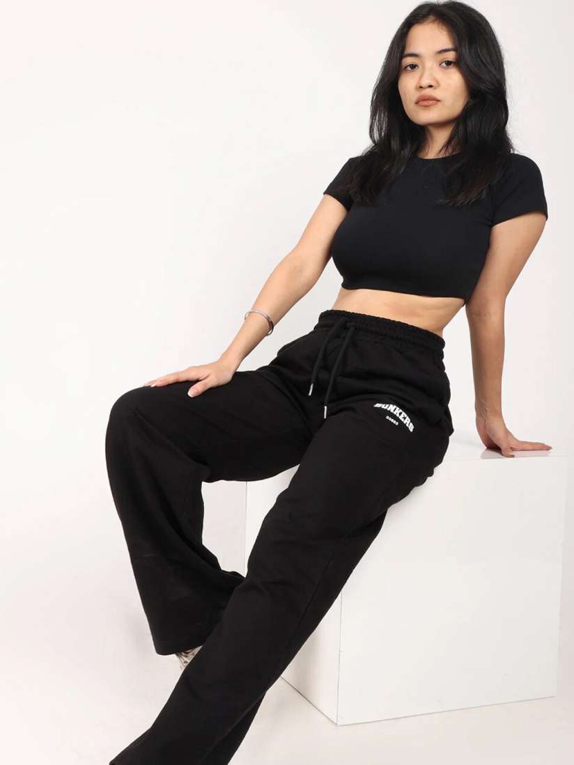 Buy Bonkers Corner Women Black Mid Rise Wide Leg Track Pants Track Pants for Women 23291736 Myntra