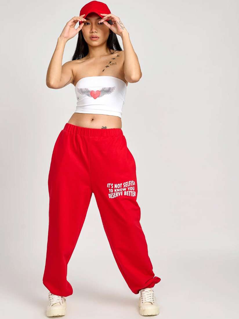 Buy Bonkers Corner Women Red Self Love Printed Mid Rise Joggers Track Pants for Women 23291738 Myntra