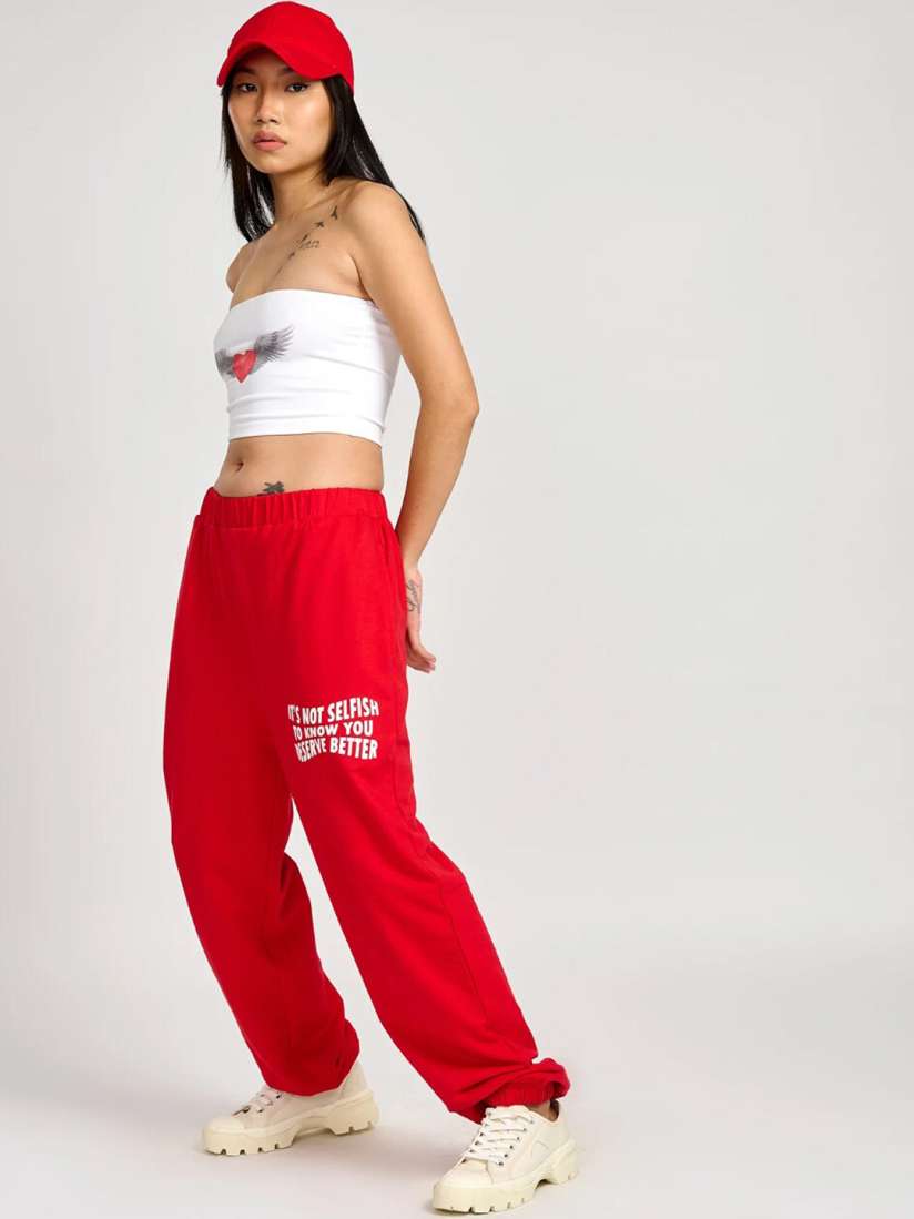 Buy Bonkers Corner Women Red Self Love Printed Mid Rise Joggers Track Pants for Women 23291738 Myntra