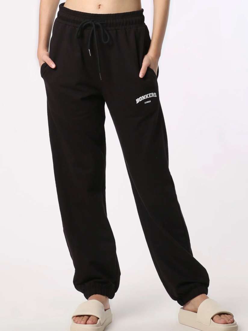 Buy Bonkers Corner Women Black Logo Printed Mid Rise Joggers Track Pants for Women 23291746 Myntra