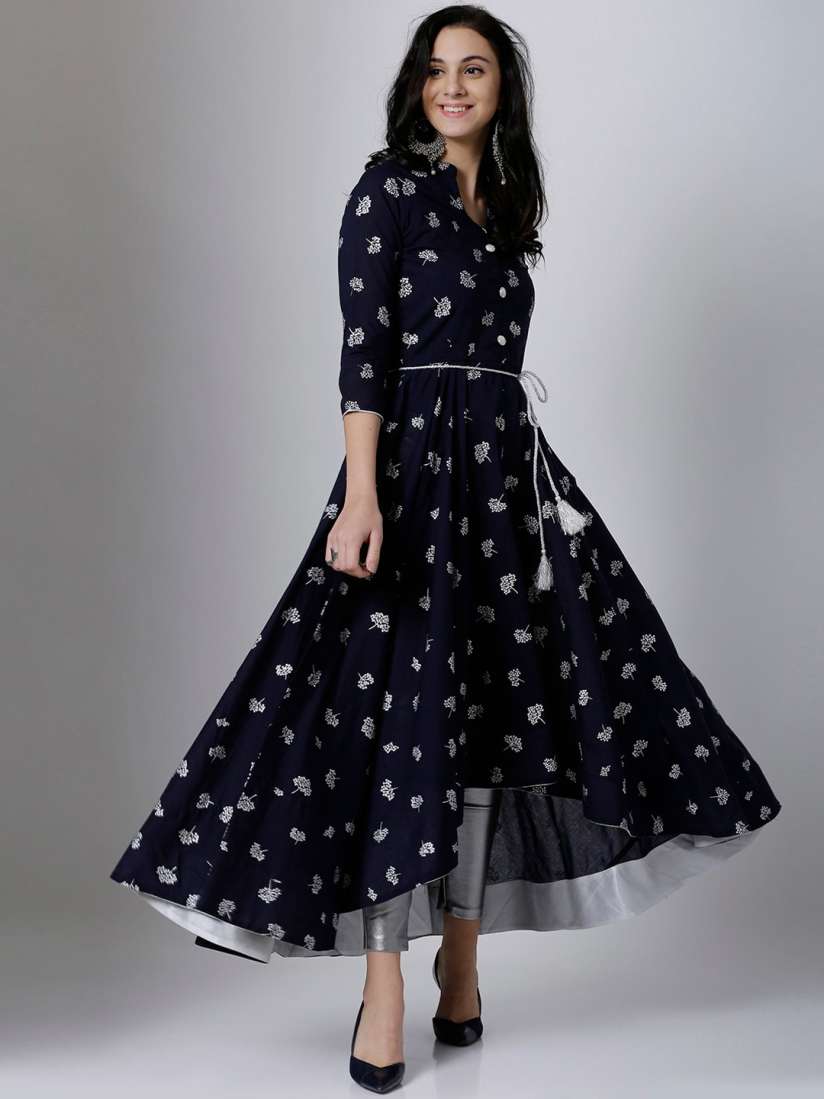 Vishudh women navy blue printed anarkali kurta store