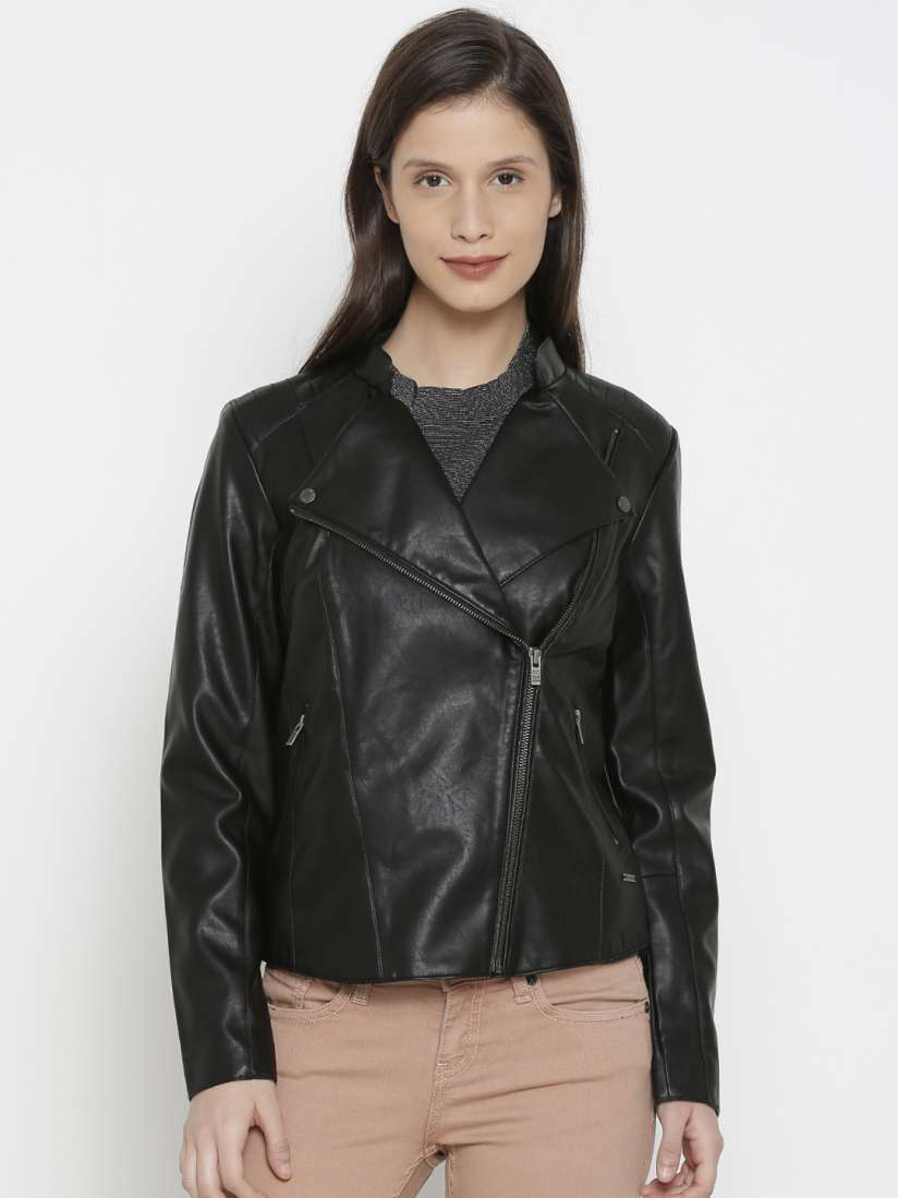 Buy Pepe Jeans Women Black Solid Biker Jacket Jackets for Women 2329613 Myntra