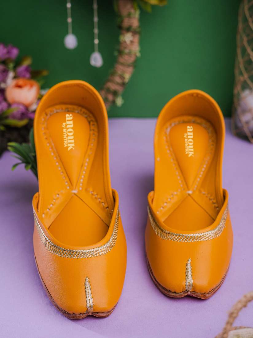 Buy Anouk Yellow Embroidered Ethnic Mojaris Flats for Women 23301956 Myntra