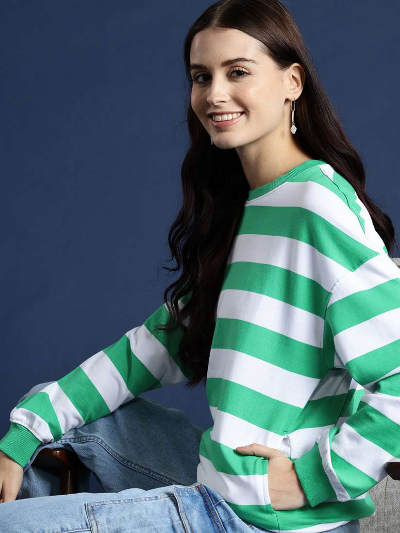Green and white striped sweatshirt online