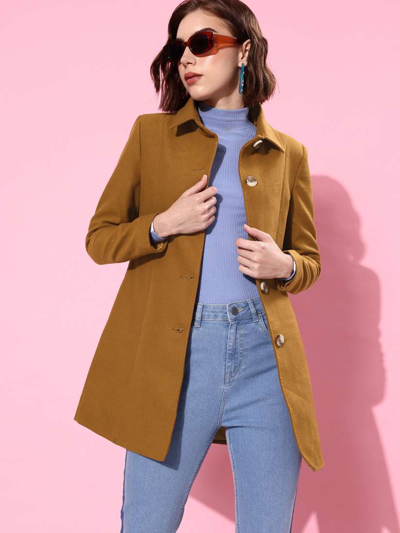 Buy Mast Harbour Solid Spread Collar Longline Overcoat Coats for Women 23303522 Myntra
