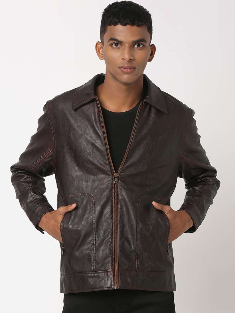 Buy Mufti Spread Collar Leather Jacket Jackets for Men 23310718 Myntra