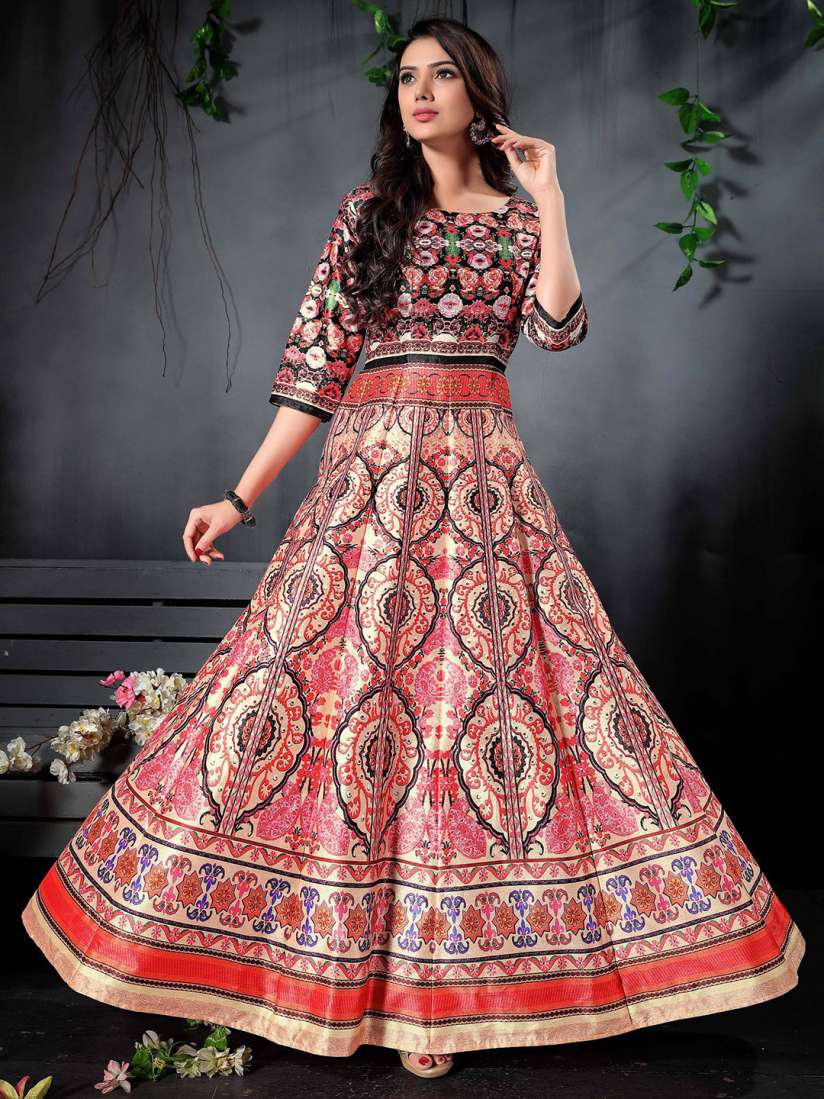 Buy Zeel Clothing Floral Printed Art Silk Ethnic Gown Ethnic Dresses for Women 23318530 Myntra