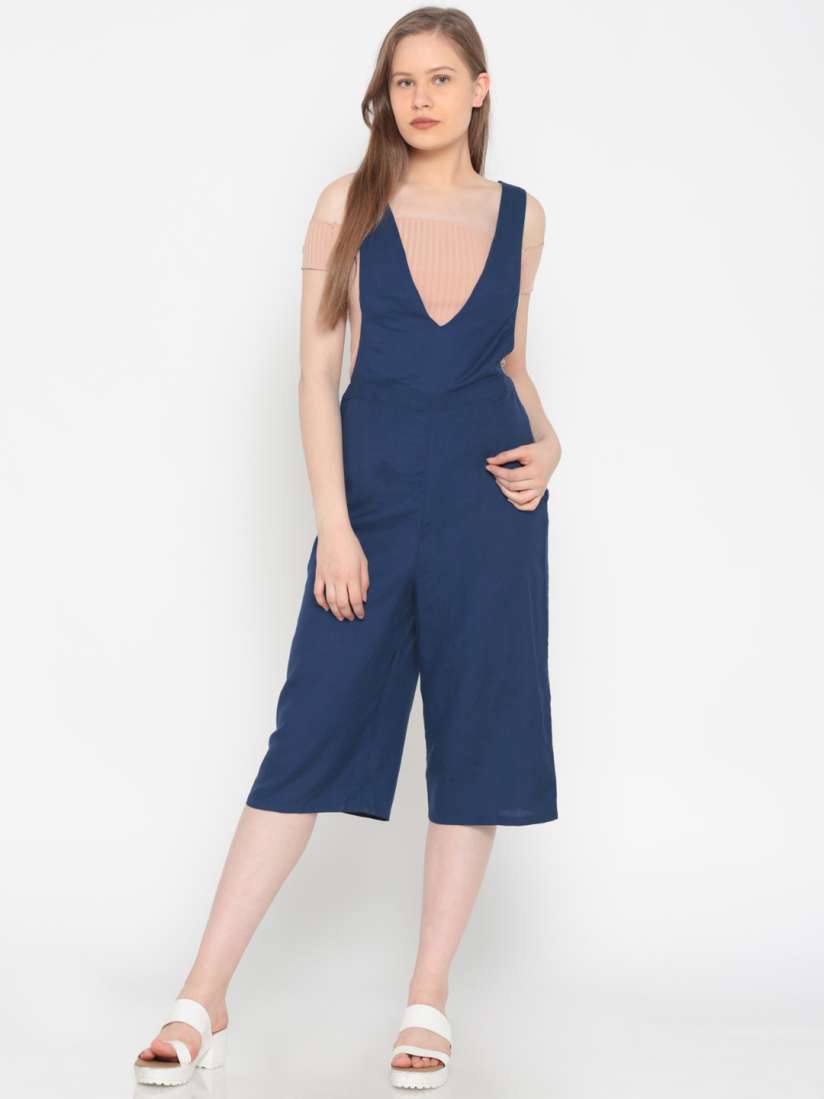 Buy Global Desi Blue Solid Culotte Jumpsuit Jumpsuit for Women 2331873 Myntra