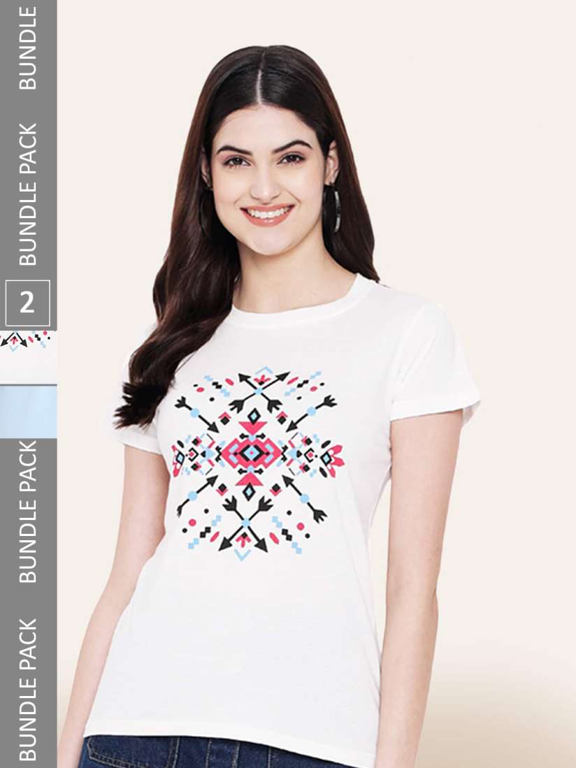 Buy BAESD Pack Of 2 Printed Cotton T shirts Tshirts for Women 23319776 Myntra