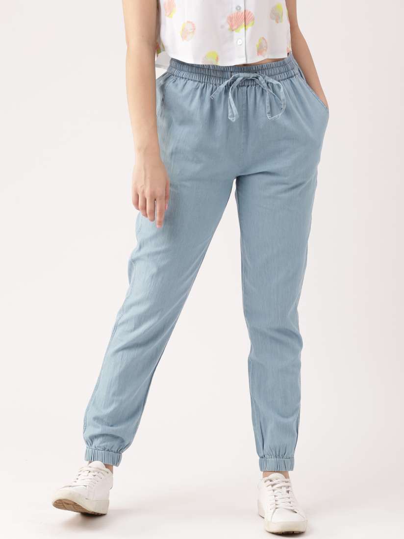 Buy DressBerry Women Blue Regular Fit Solid Joggers Trousers for Women 2332072 Myntra