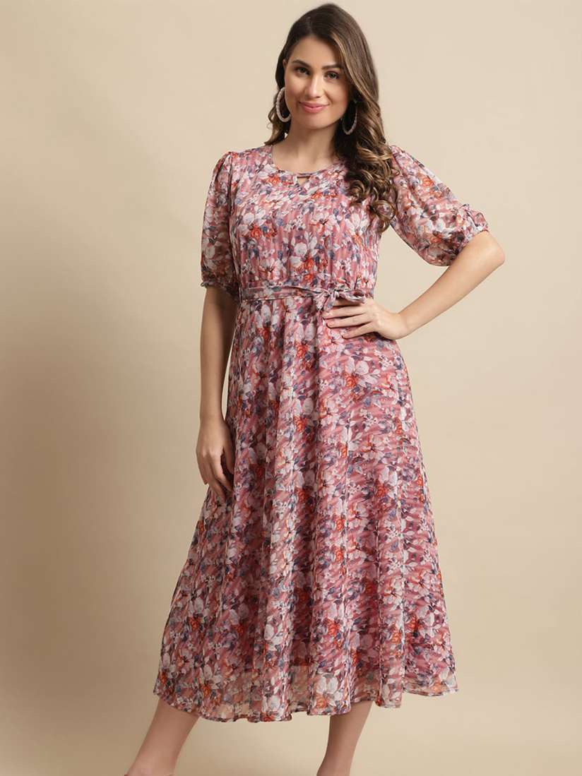 Buy BAESD Floral Print Georgette A-Line Midi Dress - Dresses for Women  23322954 | Myntra