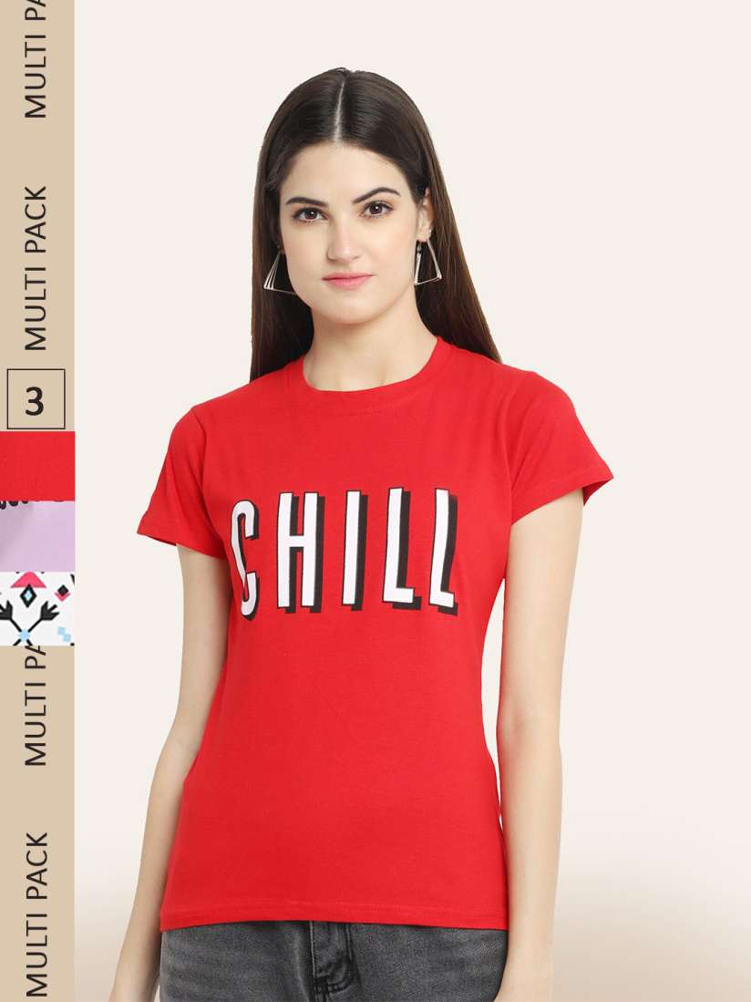 Buy BAESD Pack Of 3 Printed Round Neck Cotton T Shirts Tshirts for Women 23326540 Myntra