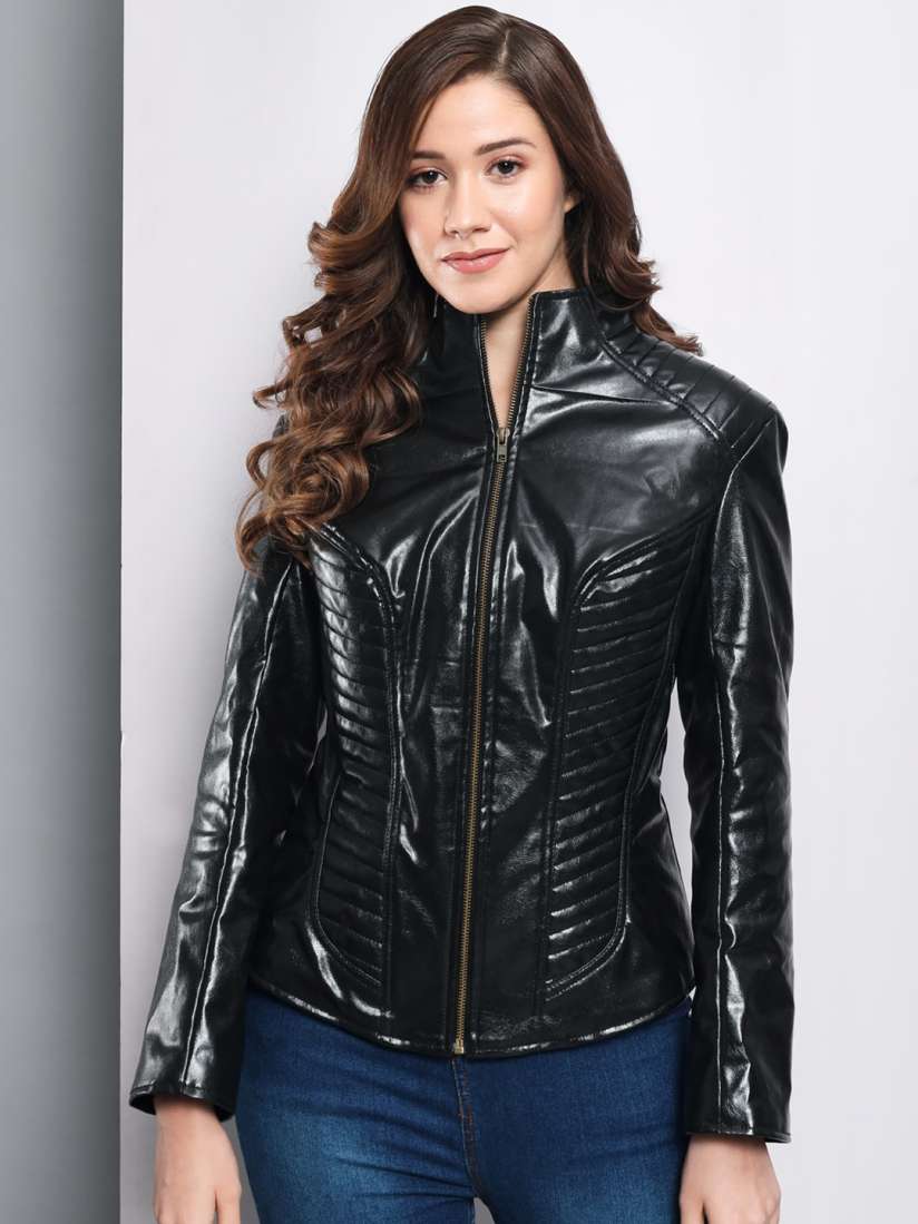 Buy BAESD Mock Collar Biker Jacket Jackets for Women 23337400 Myntra