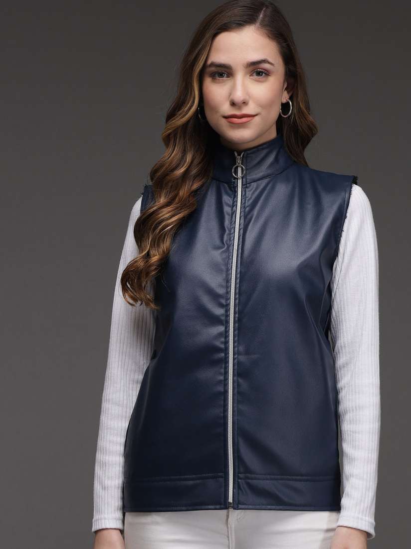 Buy BAESD Mock Collar Leather Jacket Jackets for Women 23337402 Myntra