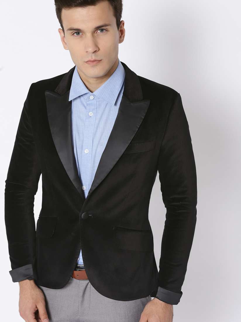 Buy MANGO MAN Black Slim Fit Single Breasted Velvet Finish Tuxedo Blazer Blazers for Men 2334131 Myntra
