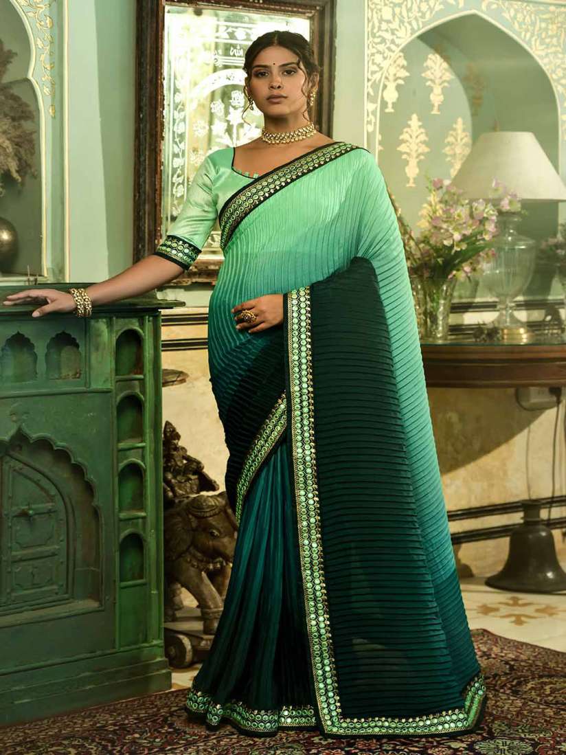 Buy Mitera Green Mirror Work Saree Sarees for Women 23341866 Myntra