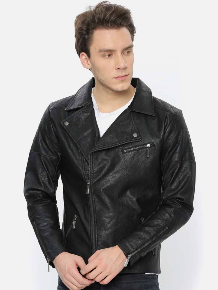 Buy United Colors of Benetton Men Black Solid Biker Jacket Jackets for Men 2335110 Myntra