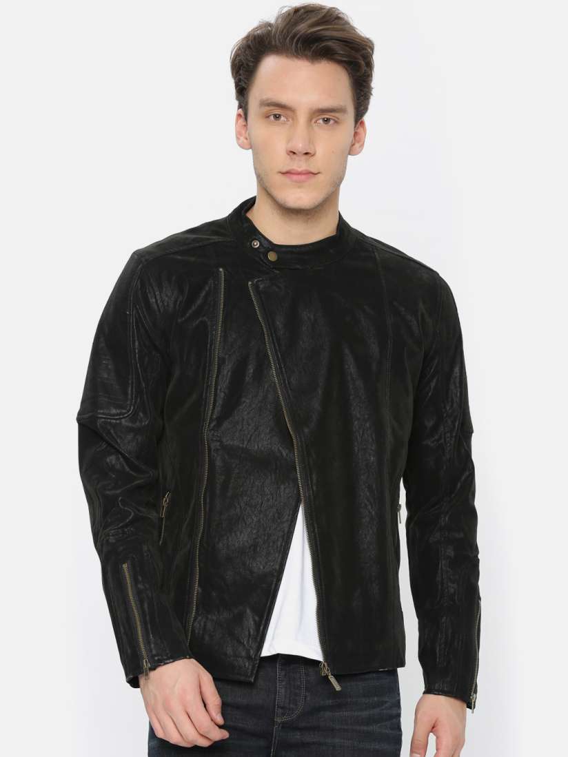 Buy United Colors of Benetton Men Black Solid Biker Jacket Jackets for Men 2335111 Myntra