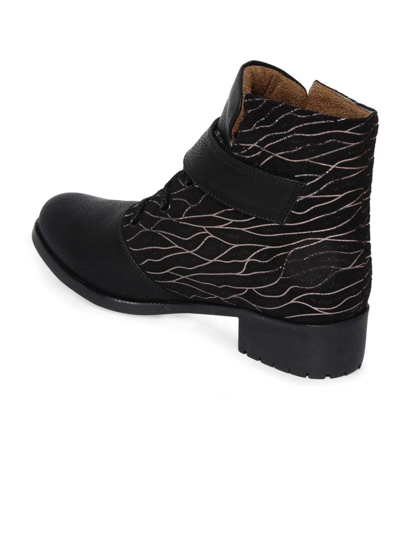 Buy Marc Loire Women Black Printed Synthetic Leather High Top Flat Boots Boots for Women 2335744 Myntra