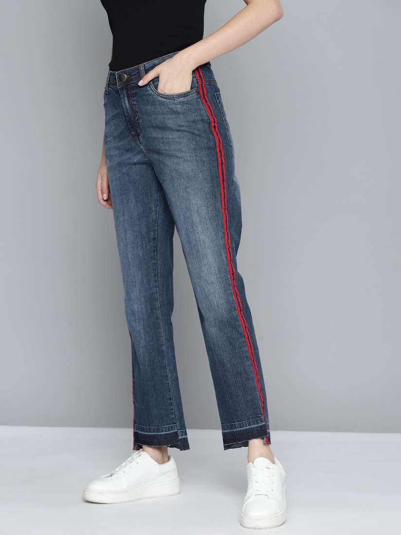 Jeans with side stripe myntra on sale