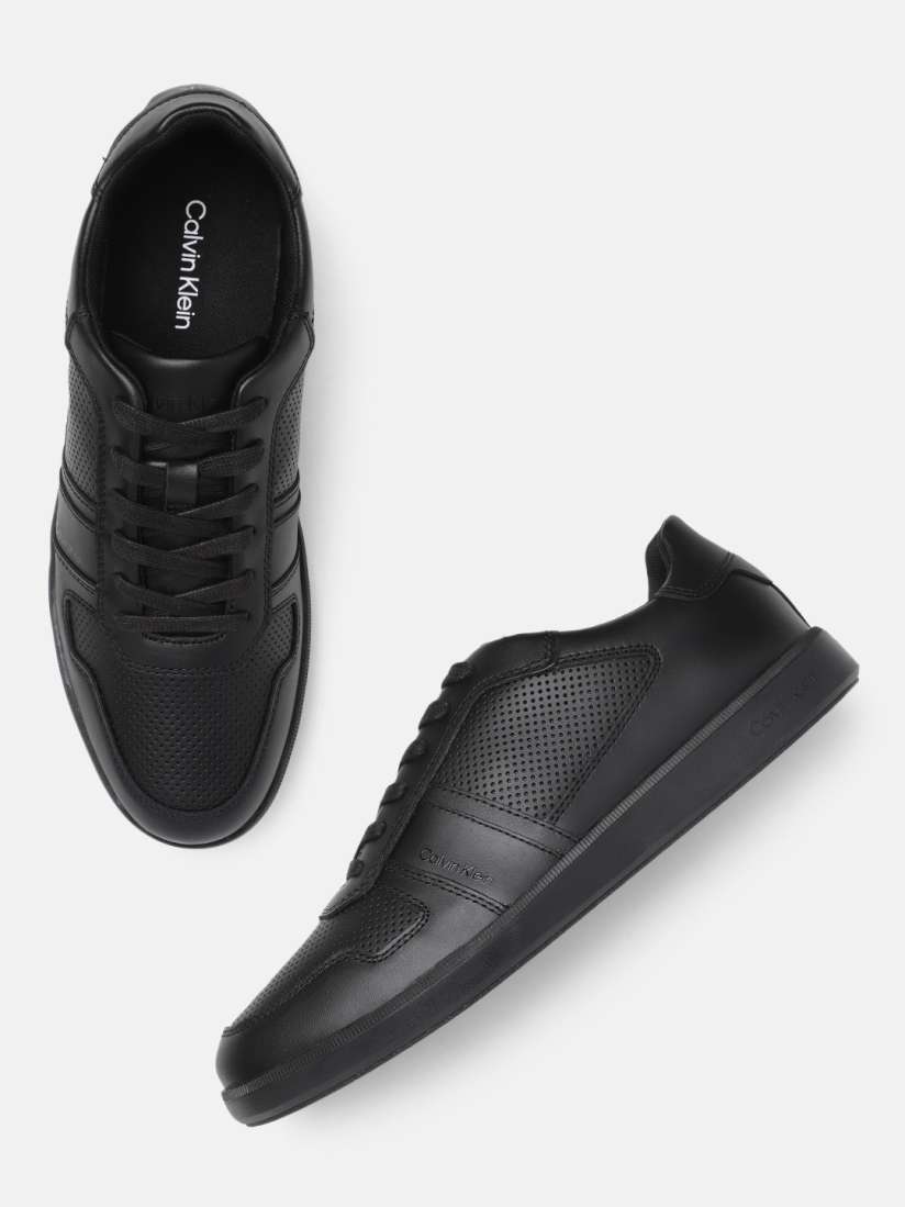 Calvin klein black leather sneakers shop