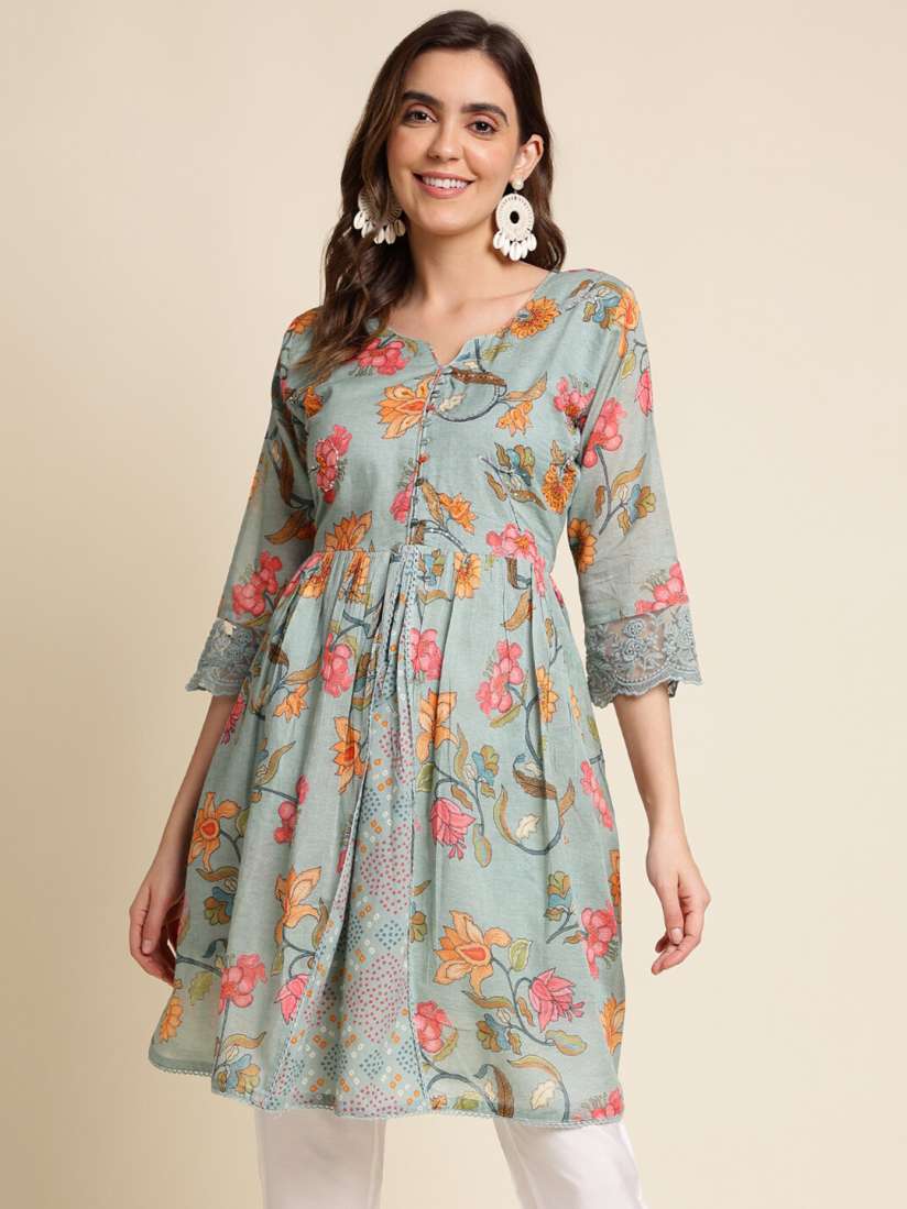 Buy Ishin Tie Up Floral Printed Cotton Kurti Kurtis for Women 23369884 Myntra