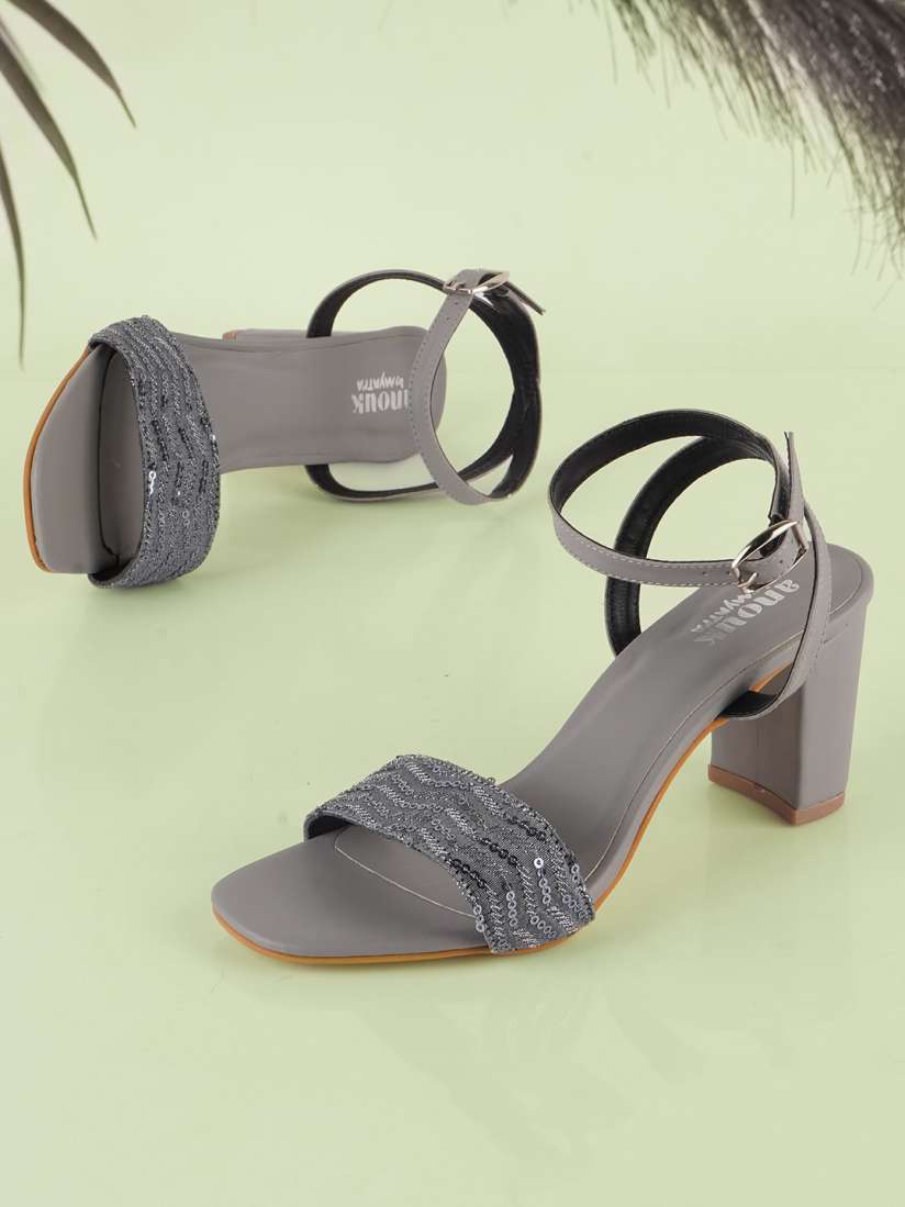 Buy Anouk Grey Embellished Block Heels Heels for Women 23375488 Myntra