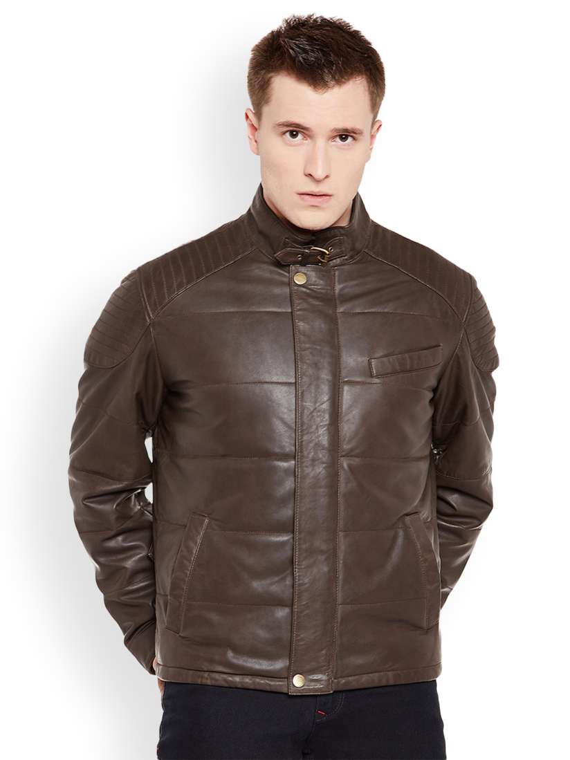 Buy Justanned Men Brown Solid Leather Jacket Jackets for Men 2337629 Myntra