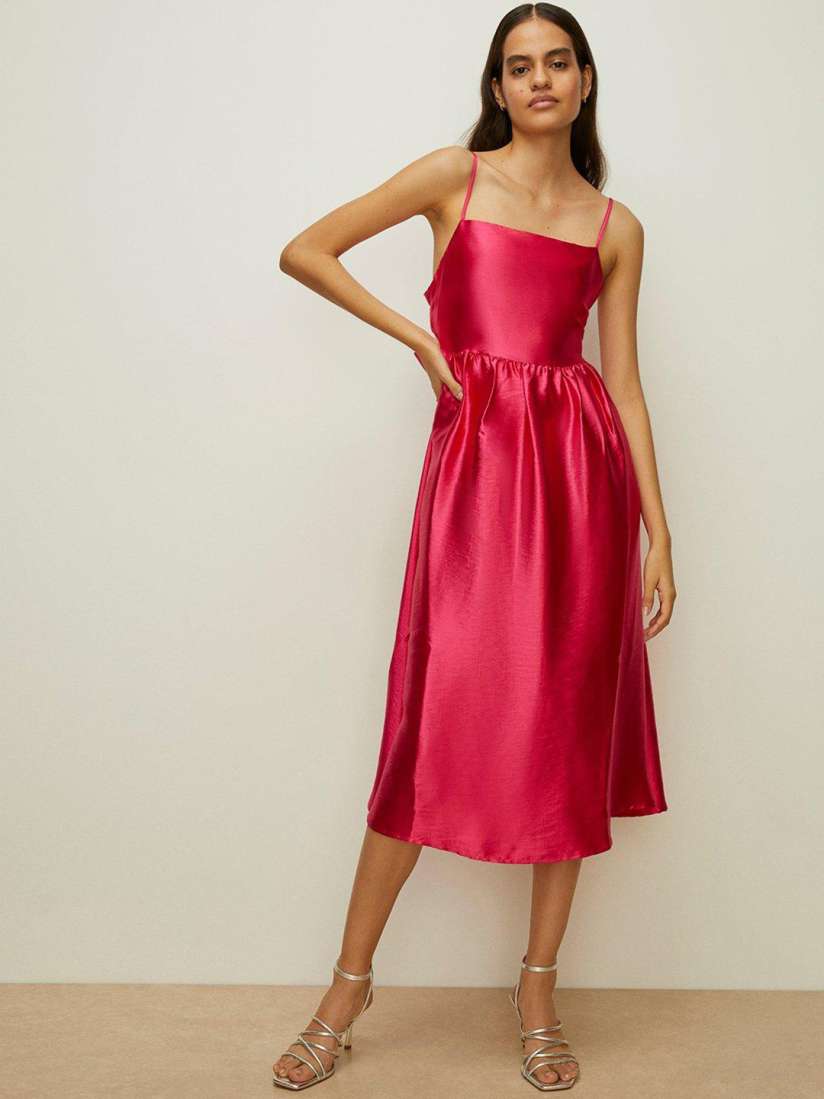 Buy OASIS Satin Finish Back Tie Up Detail Fit Flare Midi Dress Dresses for Women 23378288 Myntra