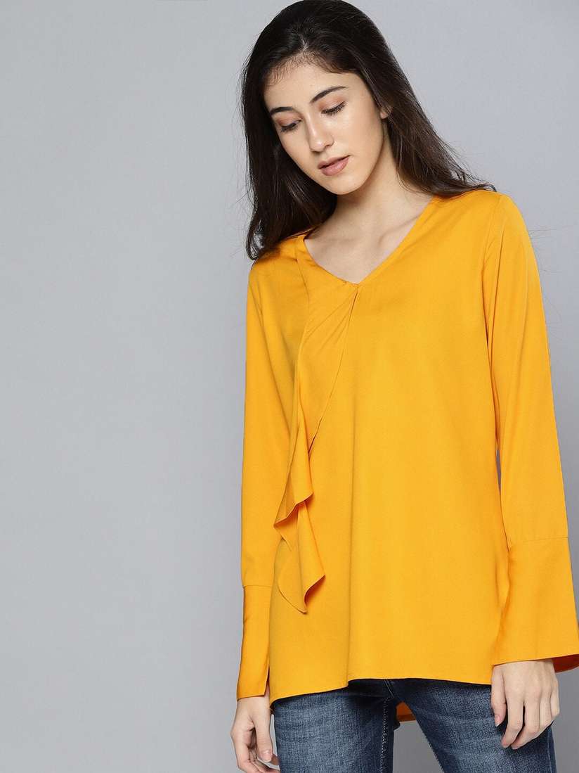 mustard yellow bell sleeve top