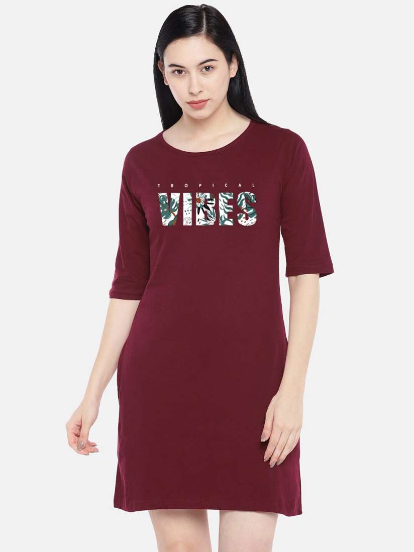 Buy STATUS MANTRA Maroon Print T shirt Dress Dresses for Women 23387758 Myntra