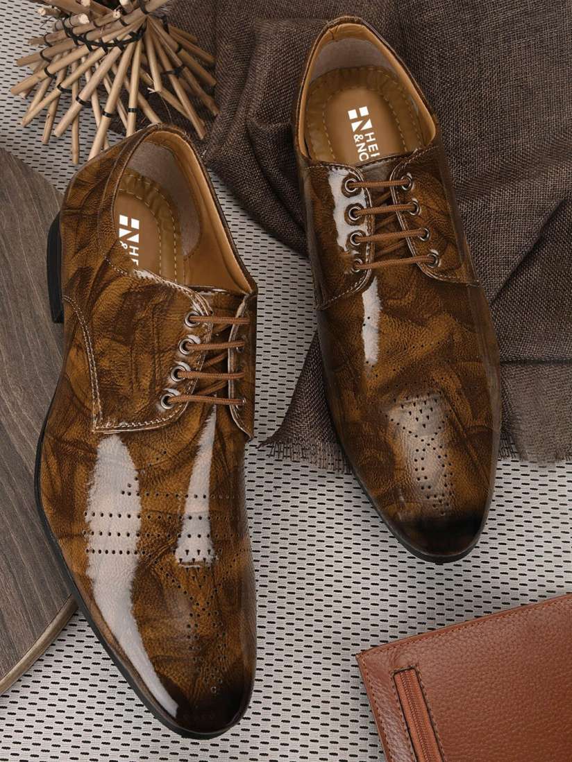 Buy HERE NOW Men Tan Brown Textured Printed Formal Derbys Formal Shoes for Men 23397500 Myntra