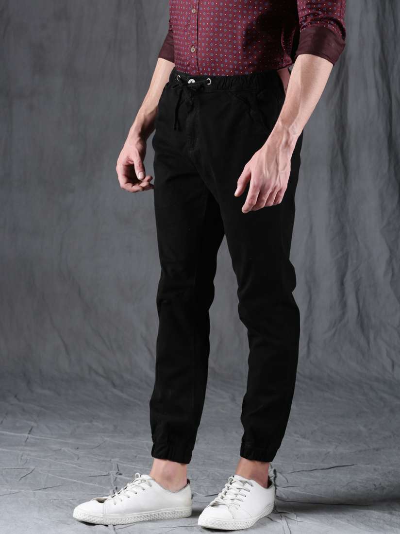 Buy WROGN Men Black Regular Fit Solid Denim Joggers Trousers for Men 2339782 Myntra