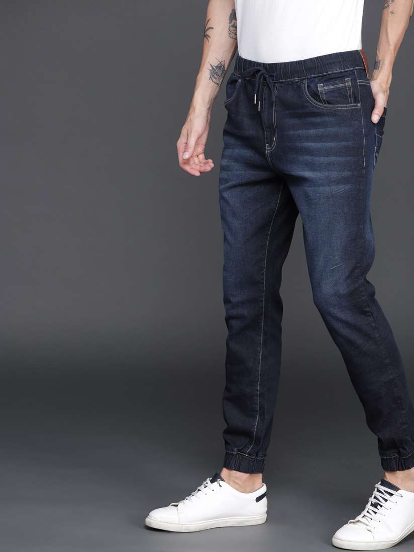 Buy WROGN Men Blue Jogger Mid Rise Clean Look Stretchable Jeans Jeans for Men 2339791 Myntra