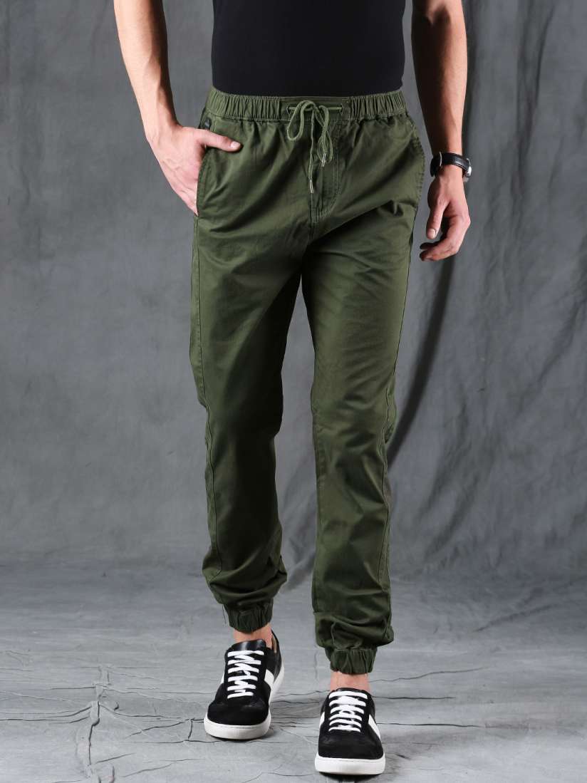 Buy WROGN Men Olive Green Regular Fit Solid Joggers Trousers for Men 2339796 Myntra
