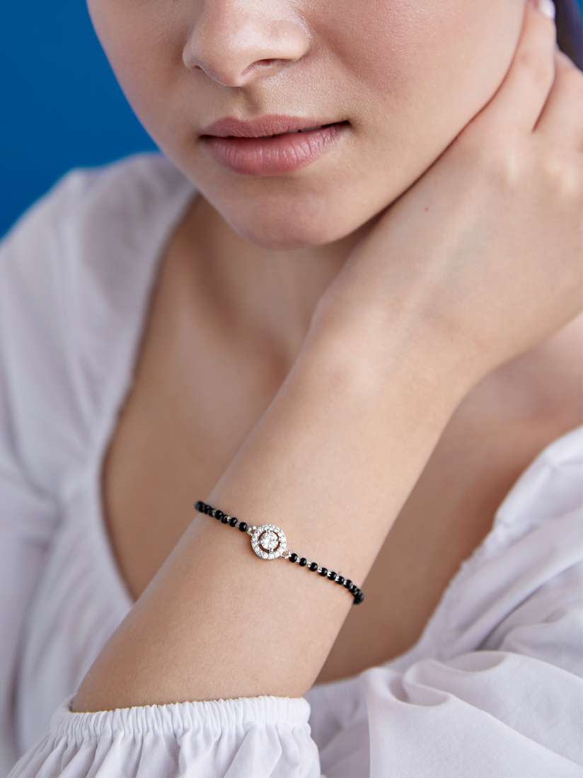 Buy AIKA BY MINUTIAE Silver Plated Crystals Studded Beaded Link Mangalsutra Bracelet Bracelet for Women 23402074 Myntra