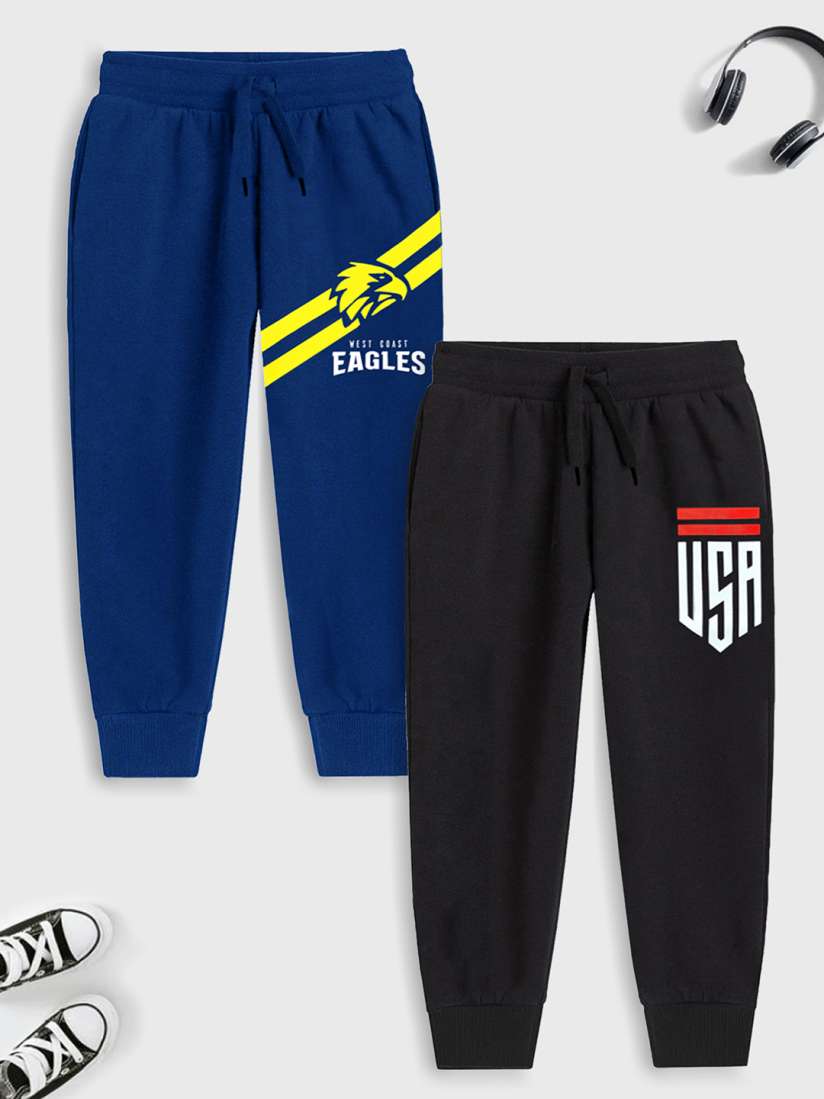 Buy Trampoline Boys Pack Of 2 typography Printed Cotton Jogger Track Pants for Boys 23405812 Myntra