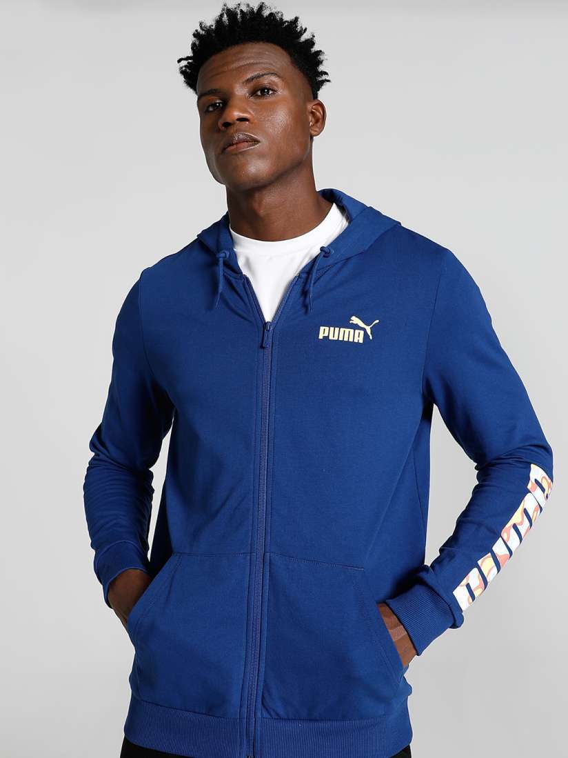 Buy Puma Slim Fit Stylized Logo Printed Knitted Cotton Hooded Jacket Jackets for Men 23413182 Myntra