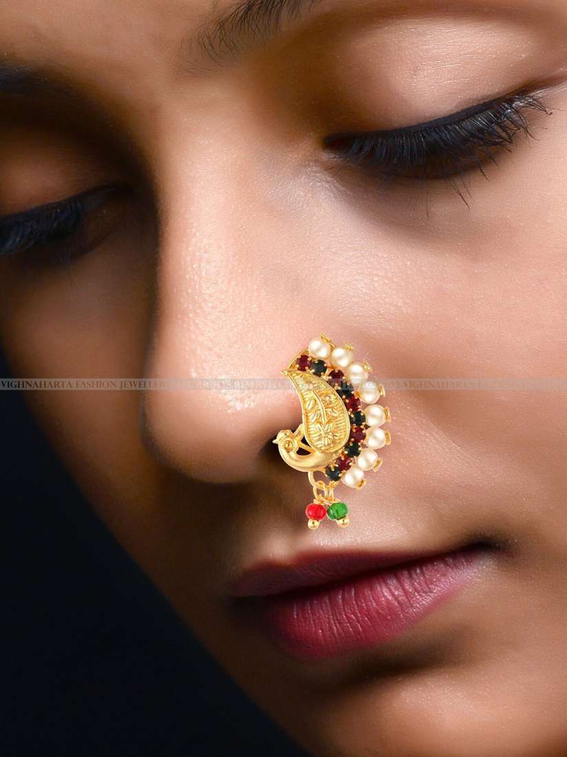 Buy Vighnaharta Gold Plated Beaded Maharashtrian Nath Nose Pin Nosepin for Women 23422580 Myntra