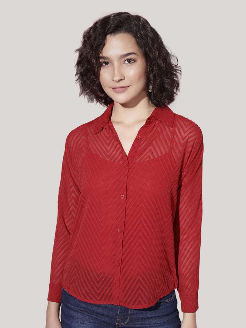 Buy BUY NEW TREND Self Design Semi Sheer Casual Shirt Shirts for Women 23422654 Myntra