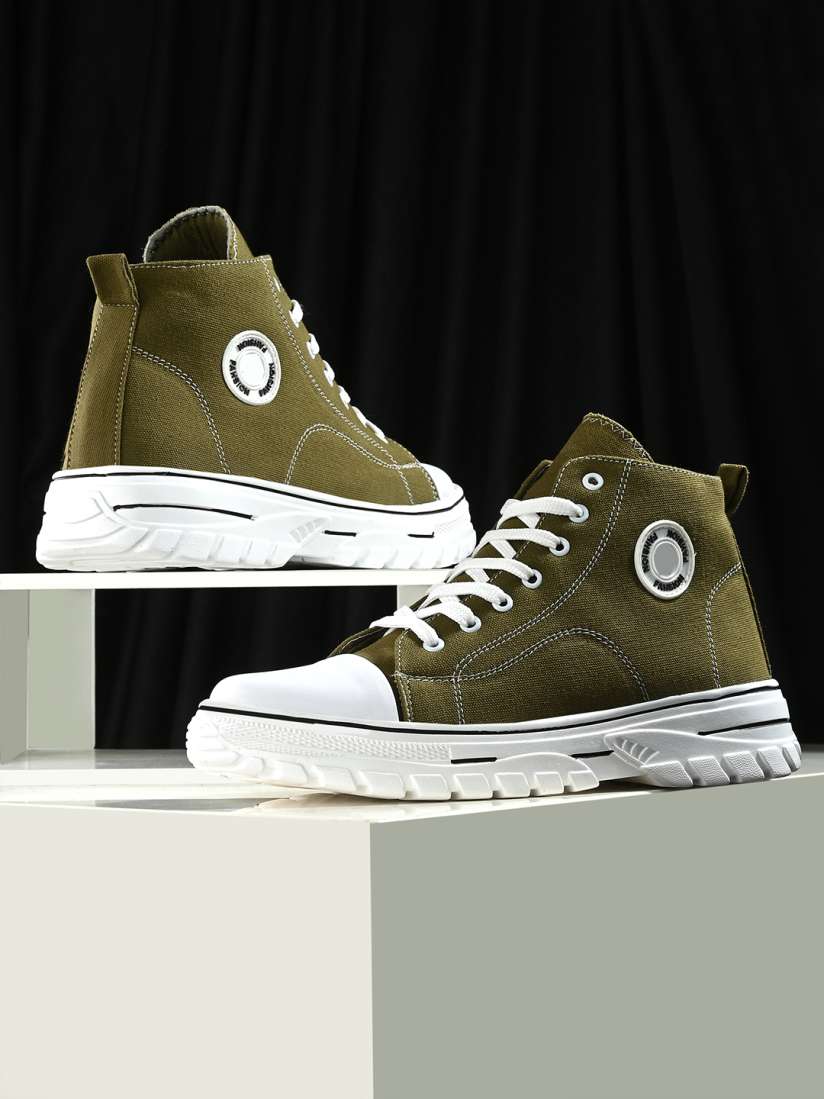 Buy Kook N Keech Men Olive Green And White Comfort Insole Mid Top Sneakers Casual Shoes for Men 23428258 Myntra