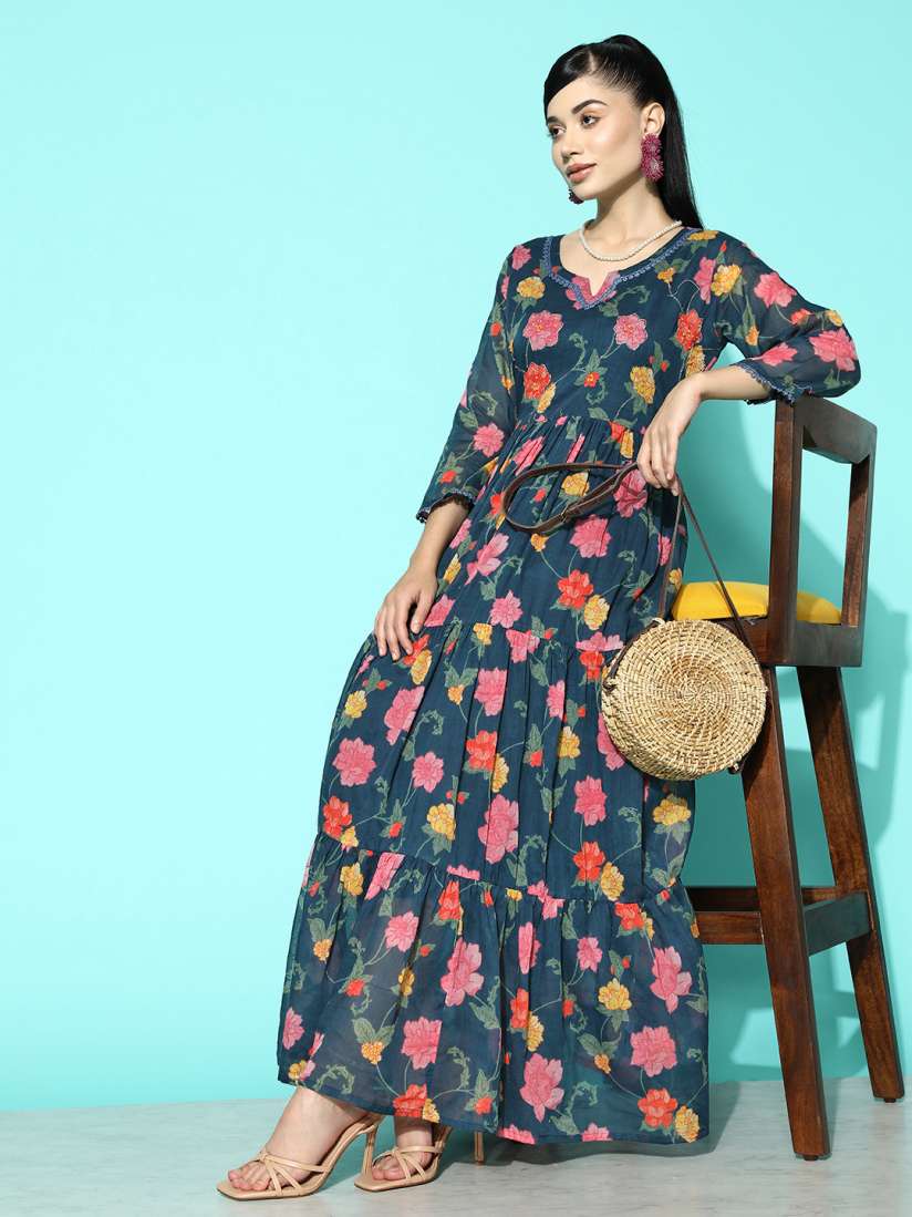 Buy Varanga Floral Printed Tiered Maxi Dress Dresses for Women 23432200 Myntra