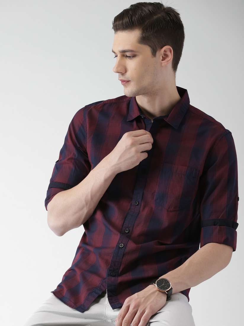 Buy HIGHLANDER Men Navy Red Slim Fit Checked Casual Shirt Shirts for Men 2343586 Myntra