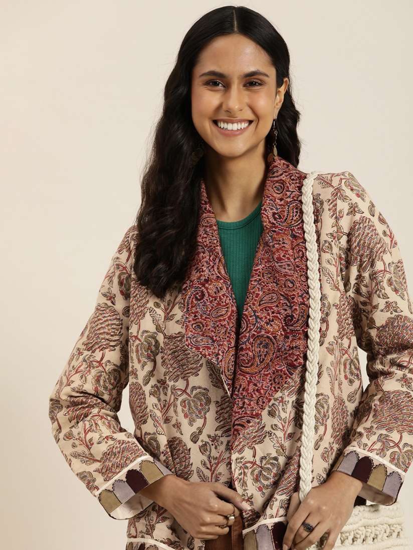 Buy Taavi Kalamkari Floral Open Front Jacket Jackets for Women 23436232 Myntra