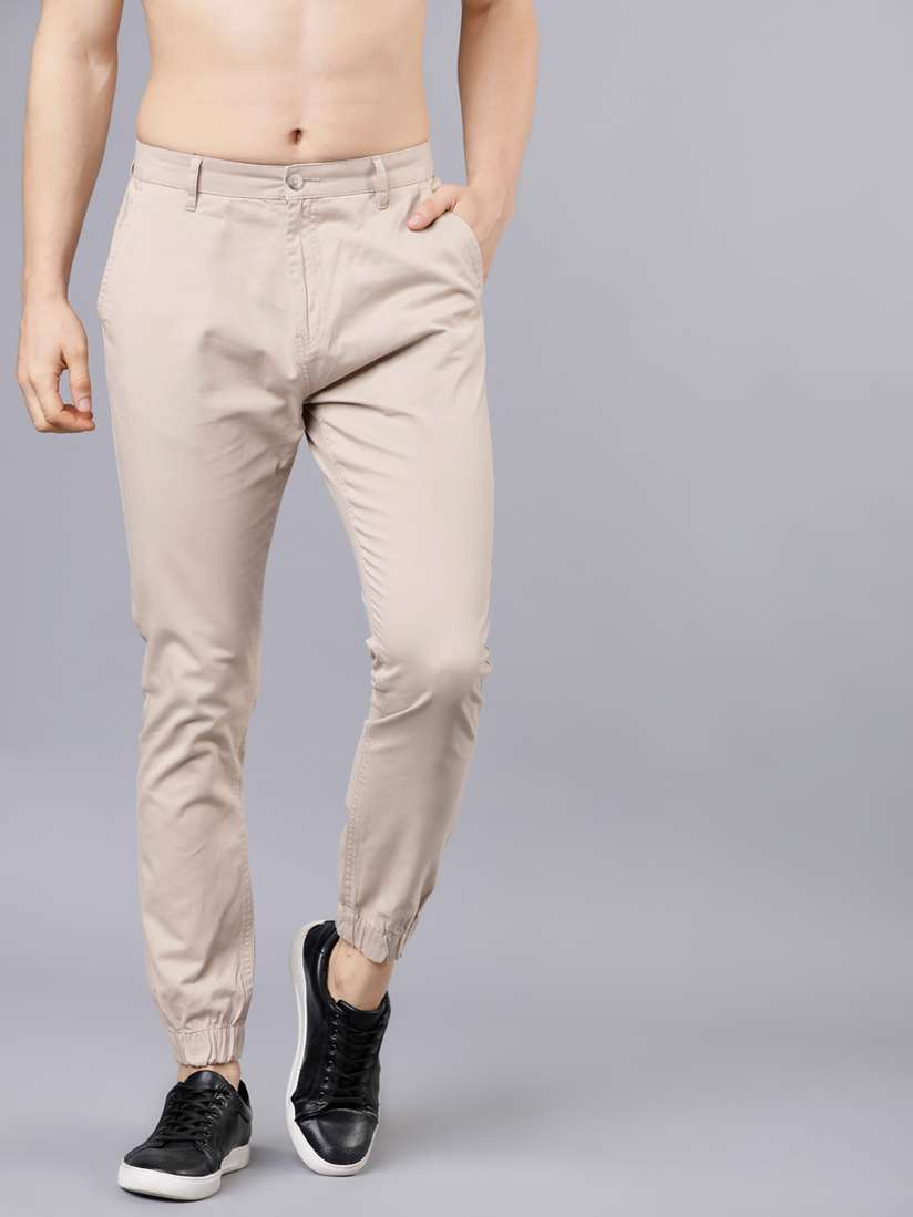 Buy HIGHLANDER Men Beige Slim Fit Joggers Trousers for Men