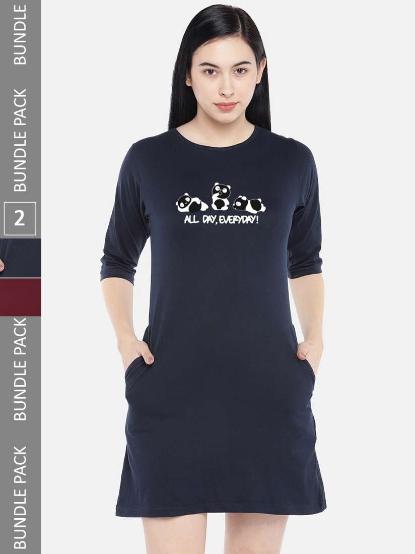 Buy STATUS MANTRA Pack Of 2 Printed Pure Cotton T shirt Dress Dresses for Women 23441628 Myntra