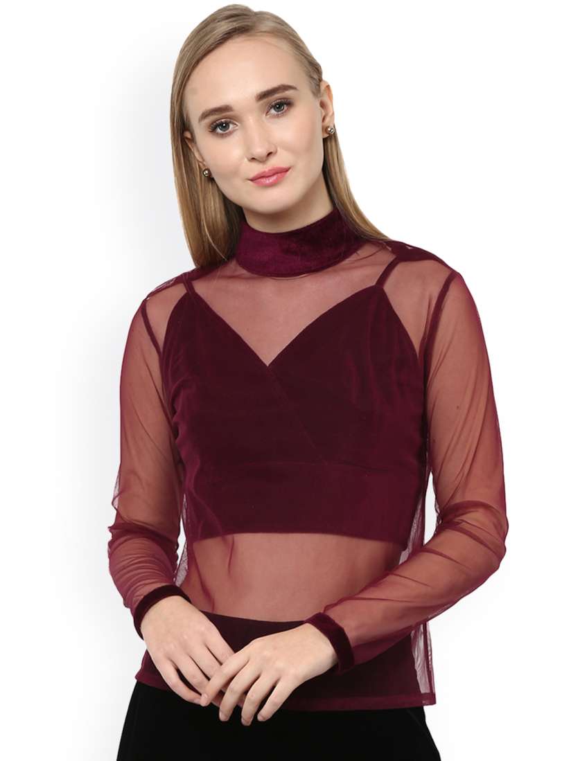 Maroon sheer top clearance
