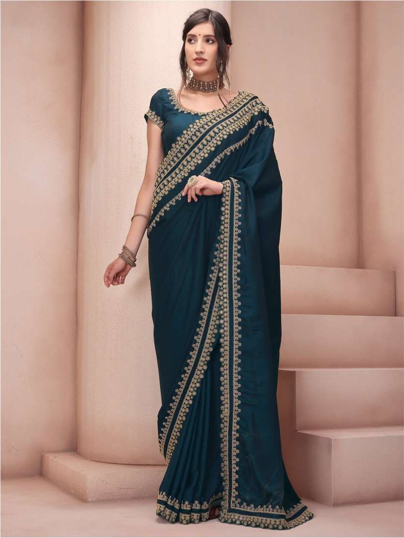 Buy Inddus Teal Ethnic Motifs Embroidered Silk Blend Saree Sarees for Women 23452766 Myntra